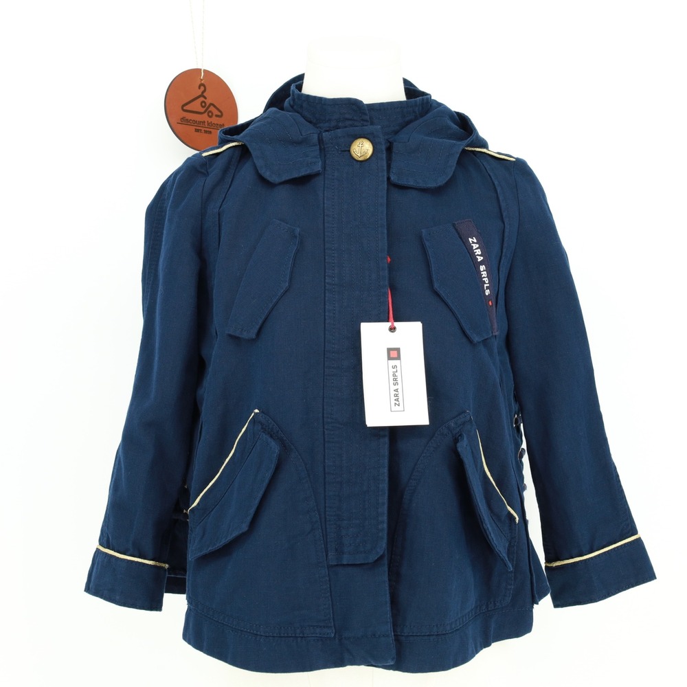 Zara SRPLS Linen Blend Utility Parka Jacket Hooded Size 8-9Y Military Nautical